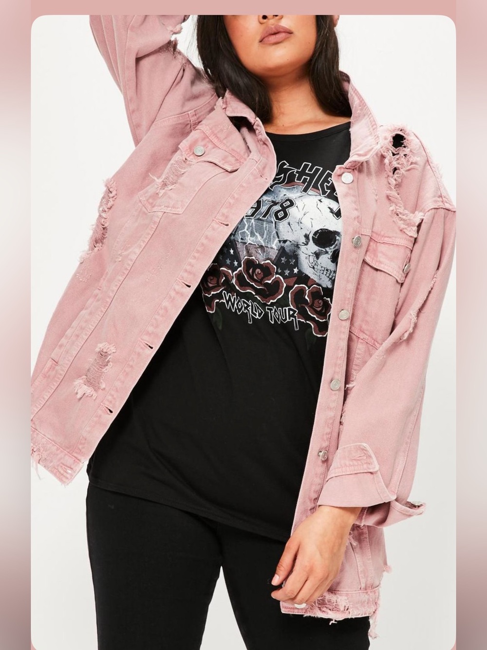 Missguided Pink Distressed Oversized Denim Jacket rockerchic plus size 20